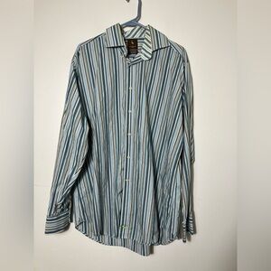 Taylor bird Dress Shirt Men’s XL 100% Cotton‎ Striped Long Fitted Sleeves Preppy